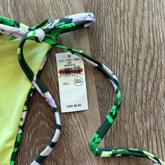 NWT Aerie Green Floral Side Tie Cheekiest Bikini Bottom Size Large - Picture 2 of 5